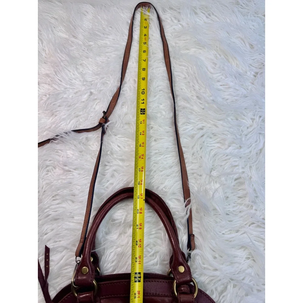 Y2K Lucky Brand Brown Leather Studded Satchel Crossbody Bag Antique Brass
